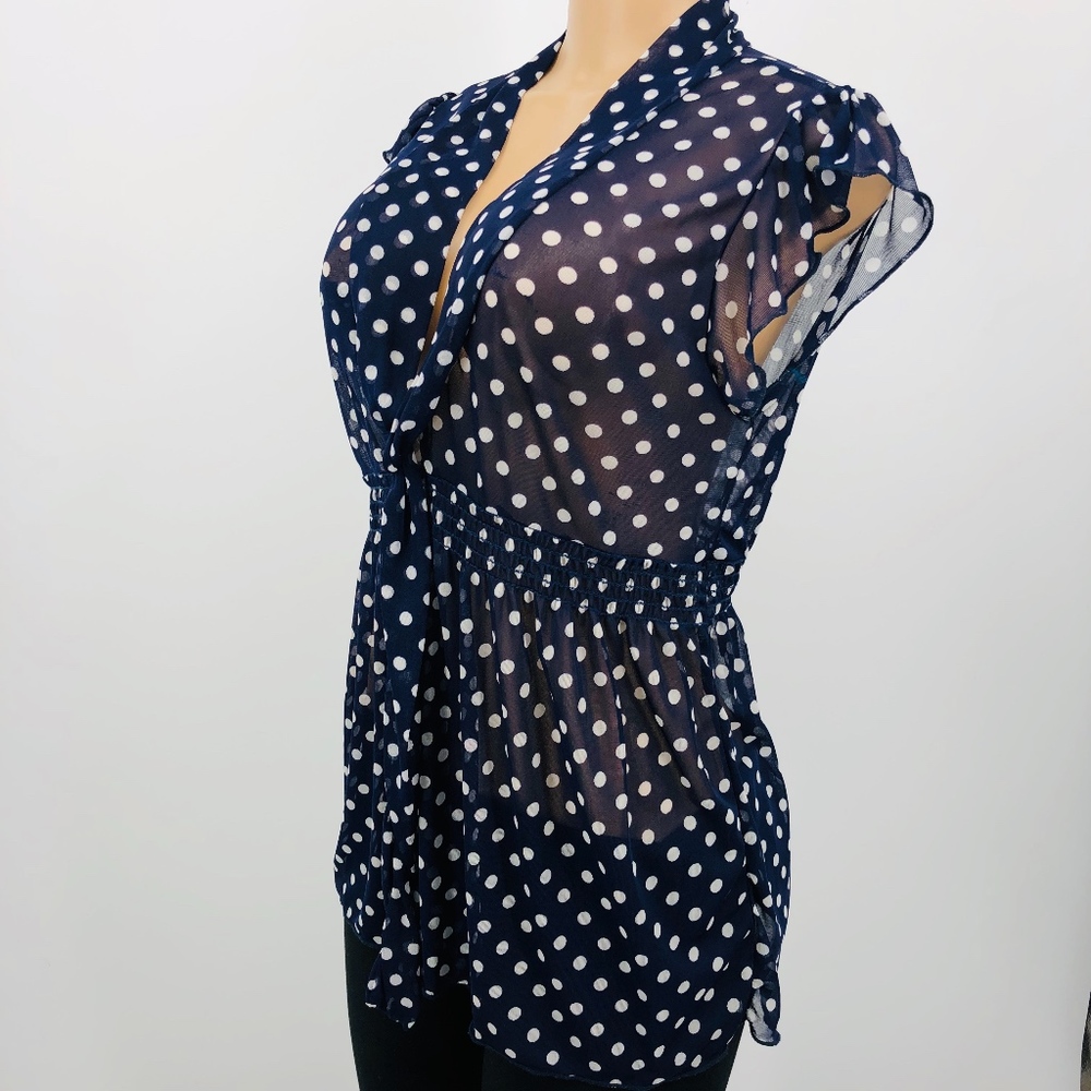 4 for $25 SALE!!!! Sheer Polka Dot V-neck Blouse - Picture 3 of 6